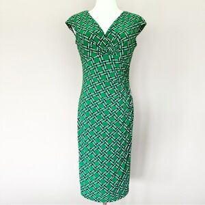 Lauren Ralph Lauren Slinky Stretch Dress Women 4 Faux Wrap Career Ruched V-neck